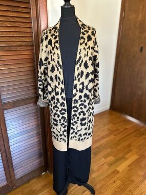 BP Black and Tan Animal Print Open Front Long Cardigan